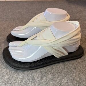 Sanuk Yoga Sling 2 Sandals Womens 8 Cream Black Fabric Wrap SWS10001